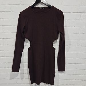 2/$10 Nasty Gal Chocolate Long Sleeve Cut-Out Dress